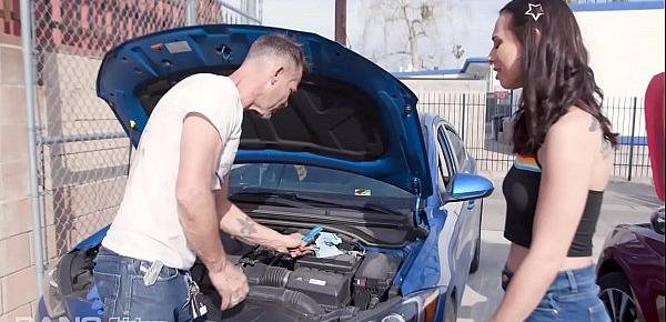 Trickery - Brunette Teen Pays Mechanic With Her Pussy
